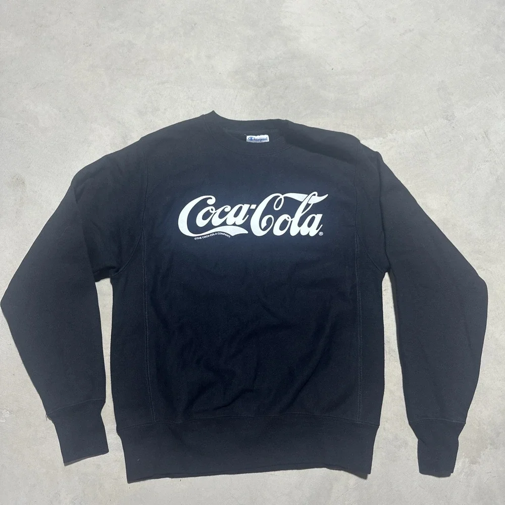 Champion Sweatshirt Men's SZ Small Black Coca-Cola Reverse Weave Fleece Pullover